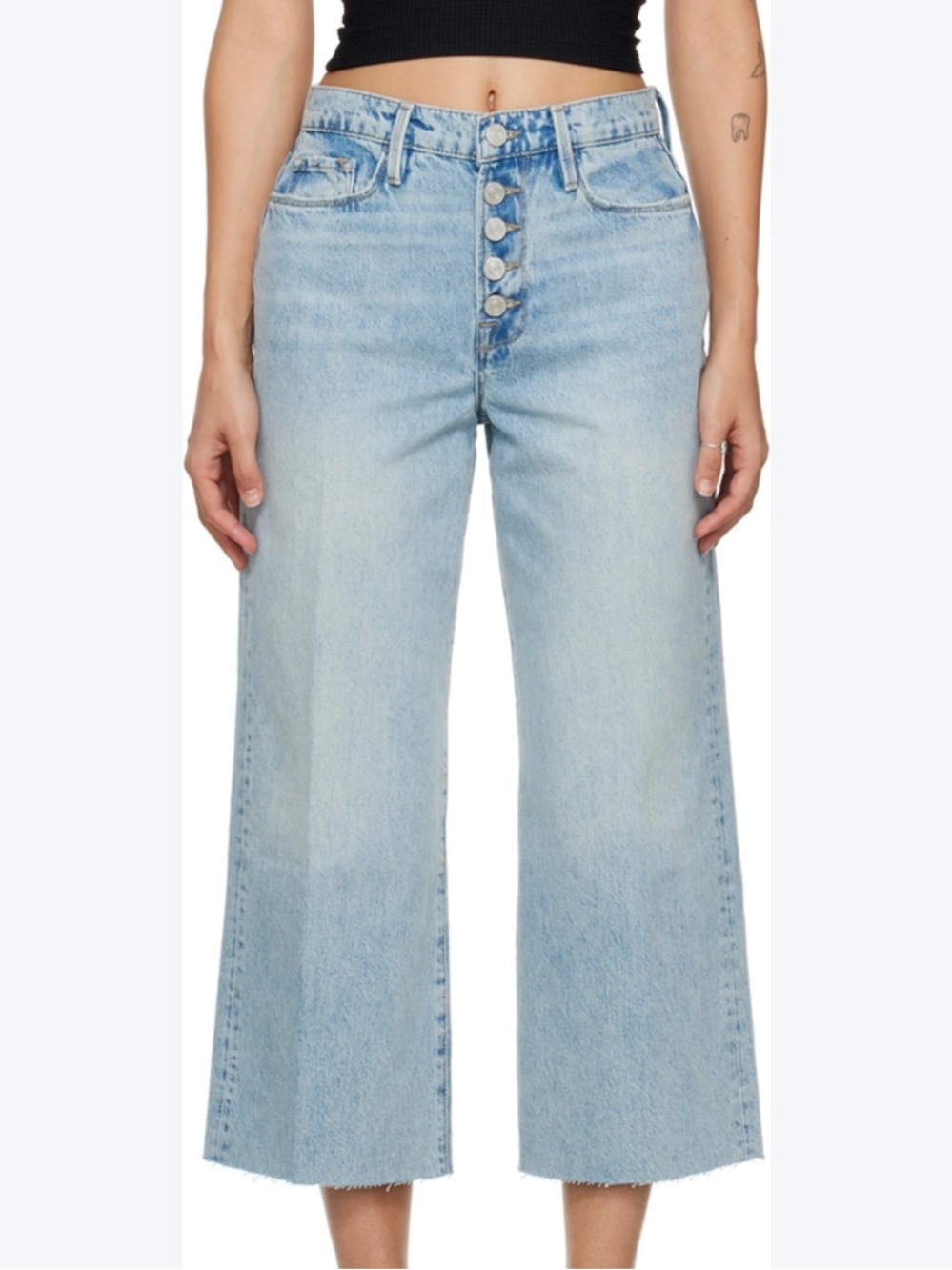 FRAME Ali exposed button high waist raw hem crop wide leg jeans